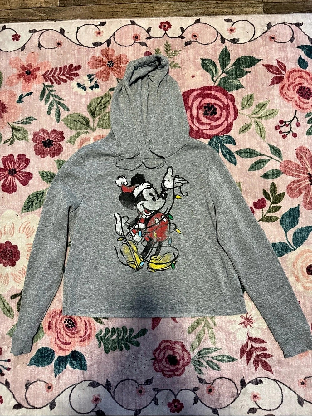 Disney Mickey Mouse Christmas Lights Hoodie Girls XL Gray